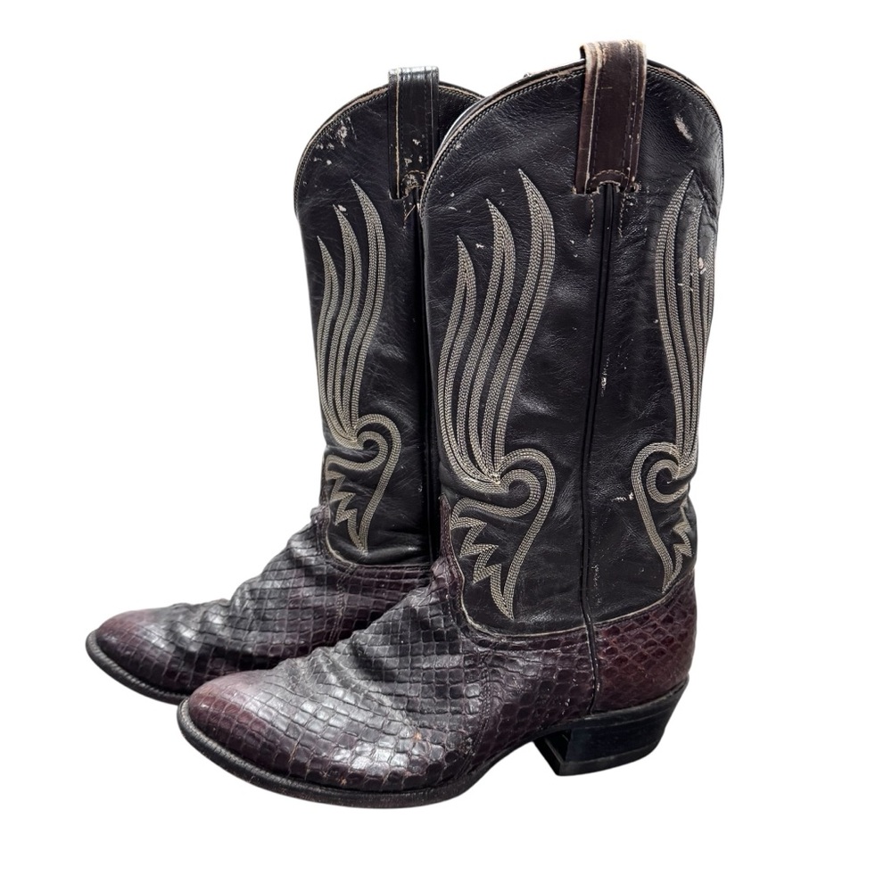 Tony Lama Mens Cowboy Western Work Leather Pull On Boots Black Brown 7